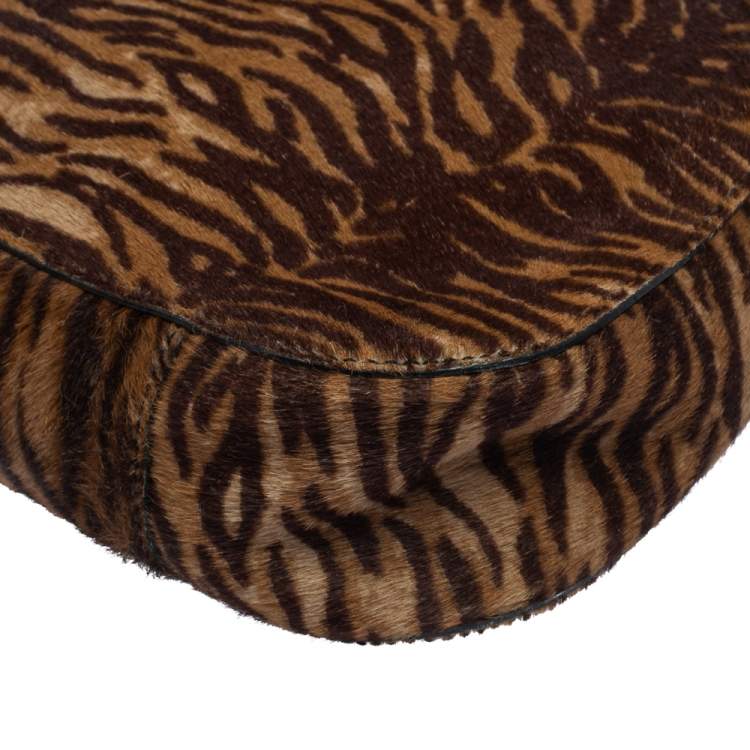 Pre Owned Salvatore Ferragamo Brown Tiger Stripes Pony Hair Baguette