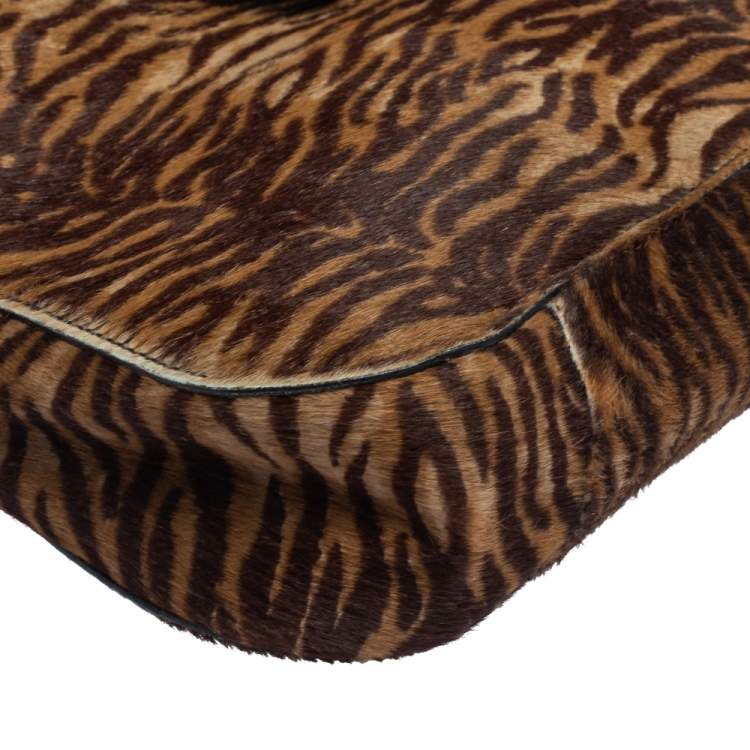 Pre Owned Salvatore Ferragamo Brown Tiger Stripes Pony Hair Baguette