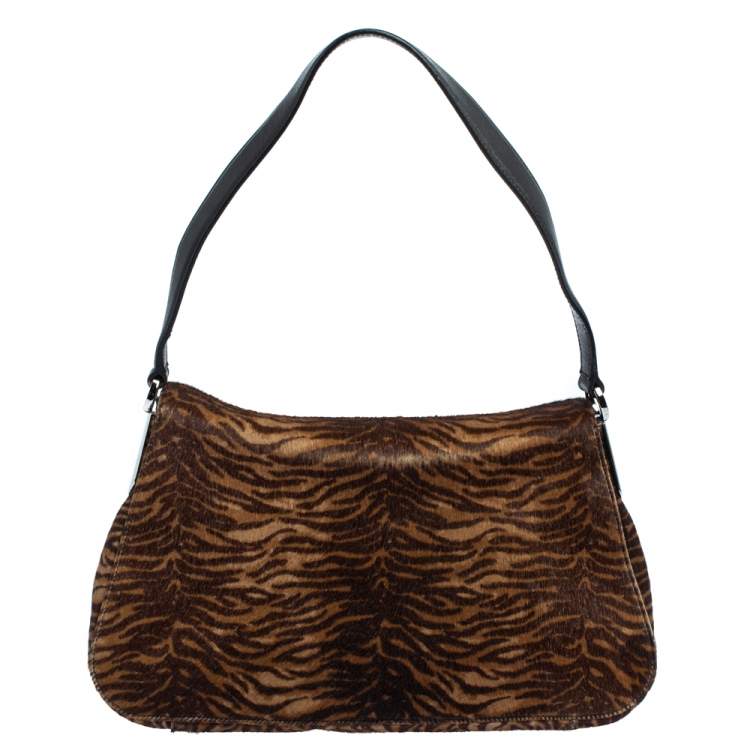 Pre Owned Salvatore Ferragamo Brown Tiger Stripes Pony Hair Baguette