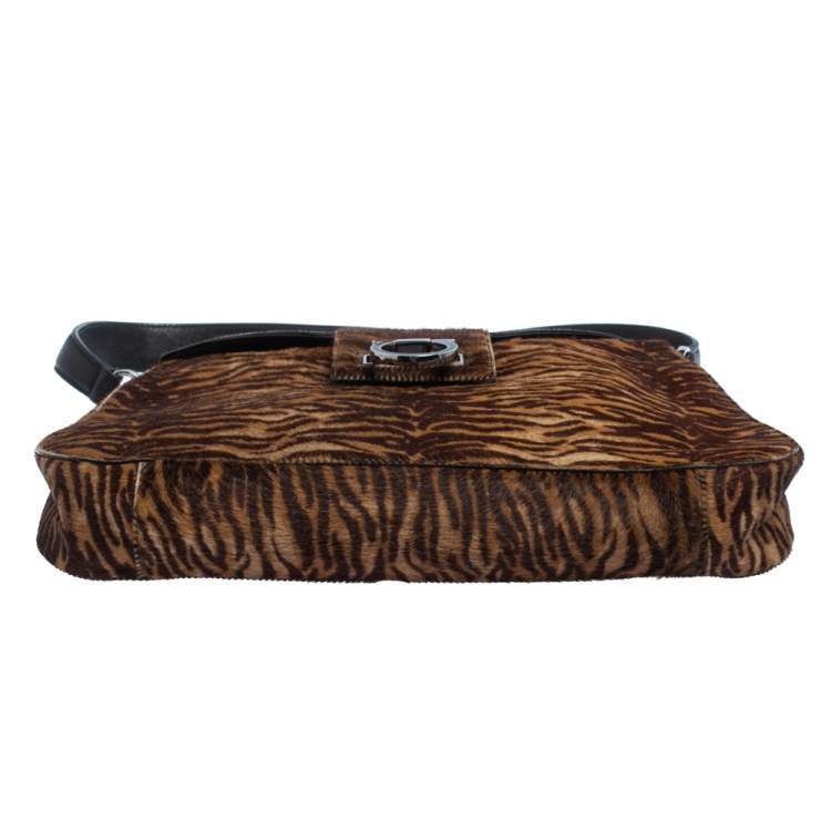 Pre Owned Salvatore Ferragamo Brown Tiger Stripes Pony Hair Baguette