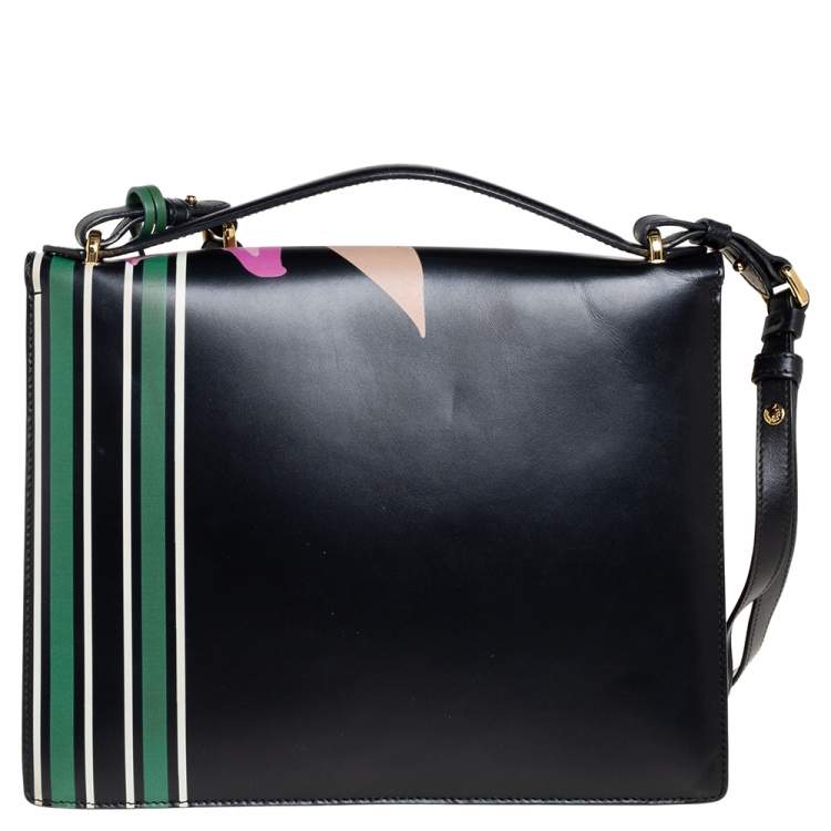 Pre Owned Salvatore Ferragamo Black Floral Print Leather Marisol Shoulder Bag