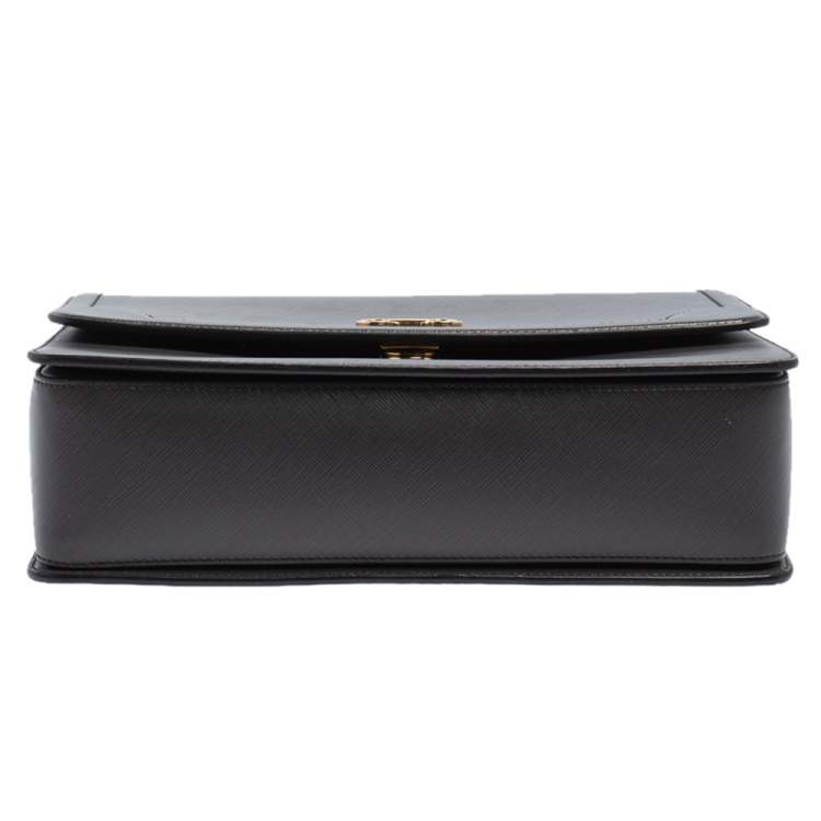 Pre Owned Salvatore Ferragamo Dark Grey Leather Gancini Top Handle Bag 