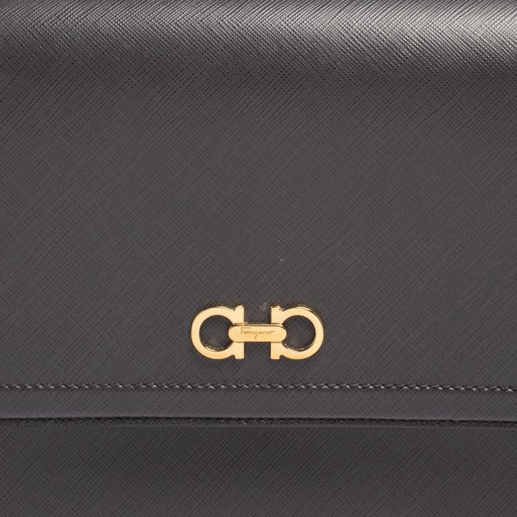 Pre Owned Salvatore Ferragamo Dark Grey Leather Gancini Top Handle Bag 