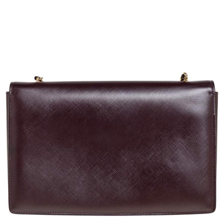 Pre Owned Salvatore Ferragamo Burgundy Saffiano Leather Ginny Shoulder Bag