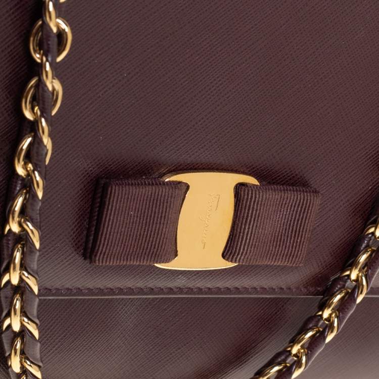 Pre Owned Salvatore Ferragamo Burgundy Saffiano Leather Ginny Shoulder Bag