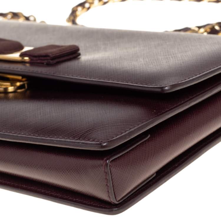 Pre Owned Salvatore Ferragamo Burgundy Saffiano Leather Ginny Shoulder Bag