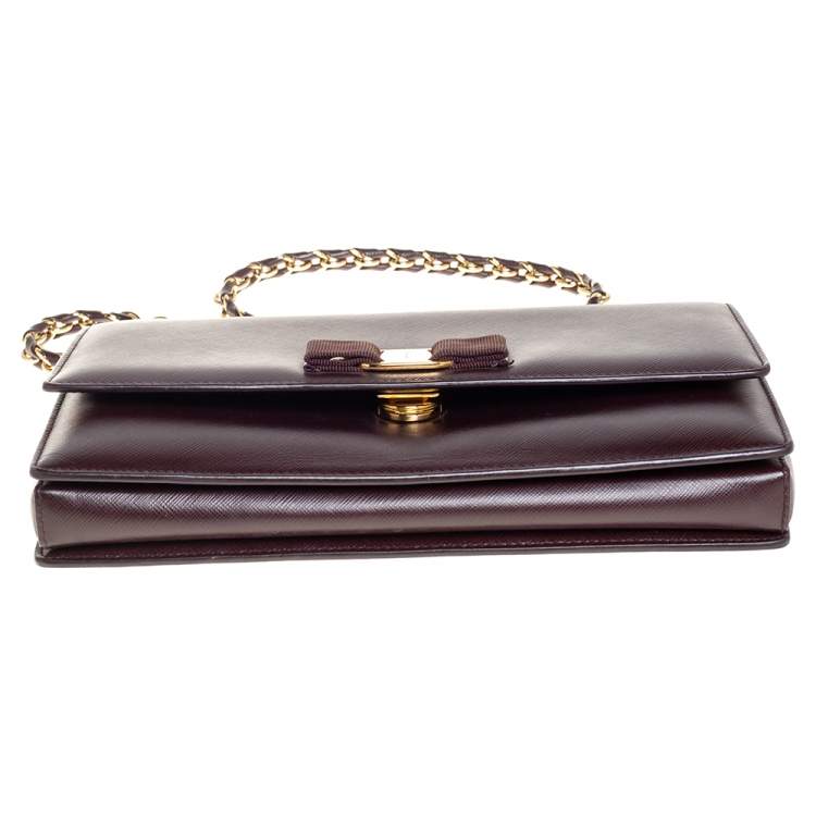Pre Owned Salvatore Ferragamo Burgundy Saffiano Leather Ginny Shoulder Bag