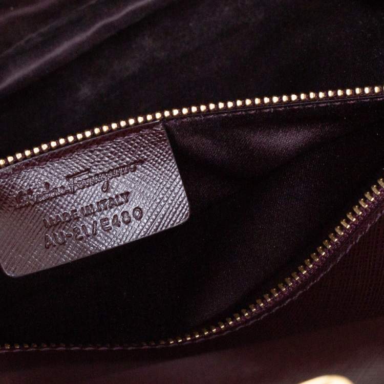 Pre Owned Salvatore Ferragamo Burgundy Saffiano Leather Ginny Shoulder Bag