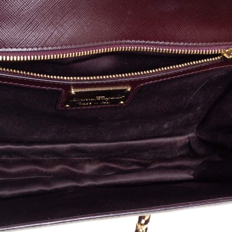 Pre Owned Salvatore Ferragamo Burgundy Saffiano Leather Ginny Shoulder Bag