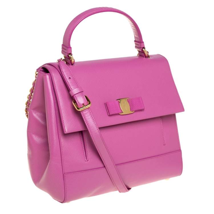 Pre Owned Salvatore Ferragamo Pink Leather Carrie Top Handle Bag