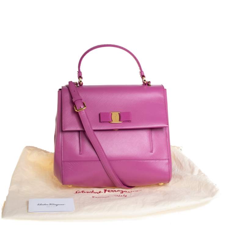 Pre Owned Salvatore Ferragamo Pink Leather Carrie Top Handle Bag
