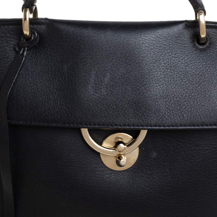 Pre Owned Salvatore Ferragamo Black Leather Jet Set Top Handle Bag