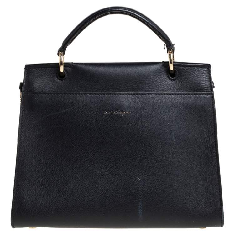 Pre Owned Salvatore Ferragamo Black Leather Jet Set Top Handle Bag