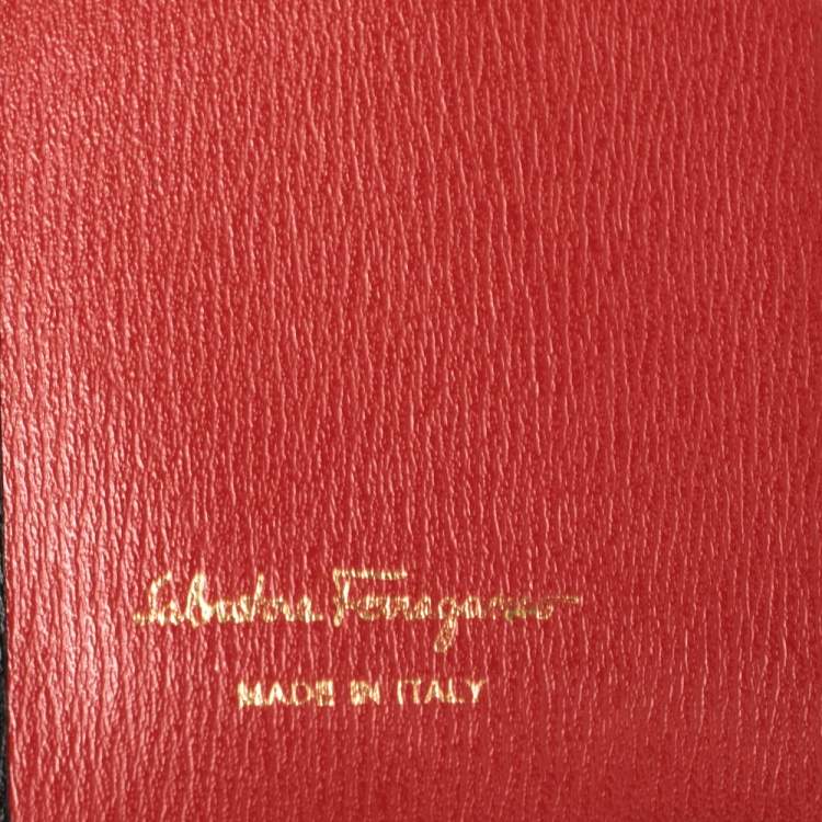 Pre Owned Salvatore Ferragamo Black Gancio Embossed Leather Flap Compact Wallet