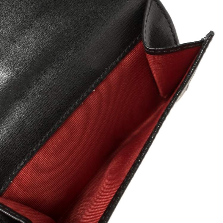 Pre Owned Salvatore Ferragamo Black Gancio Embossed Leather Flap Compact Wallet
