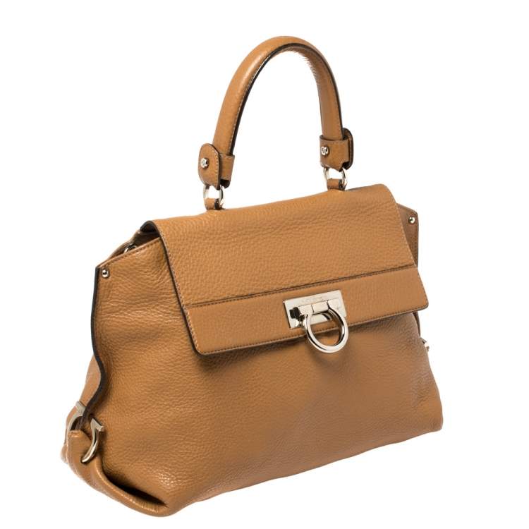Pre Owned Salvatore Ferragamo Tan Leather Sofia Top Handle Bag