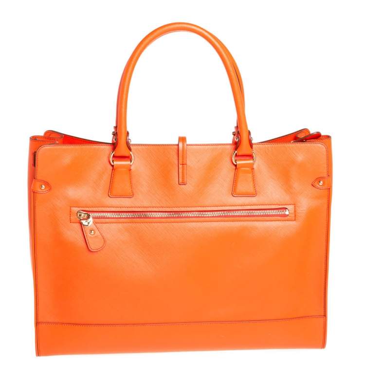 Pre Owned Salvatore Ferragamo Orange Leather Batik Tote 