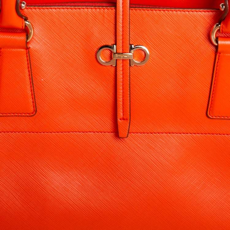 Pre Owned Salvatore Ferragamo Orange Leather Batik Tote 