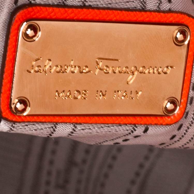 Pre Owned Salvatore Ferragamo Orange Leather Batik Tote 
