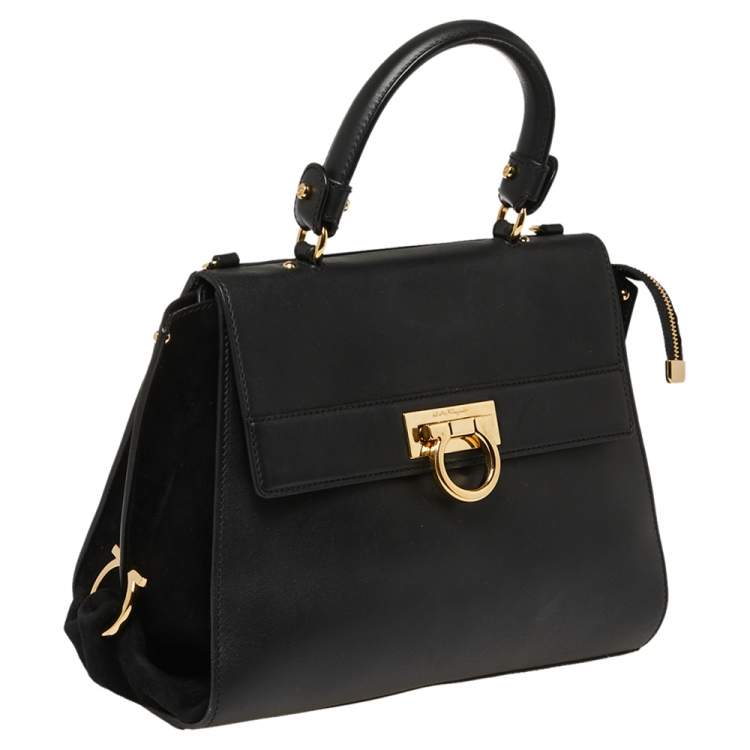 مملوكة مسبقًا Salvatore Ferragamo Black Leather and Suede Medium Sofia Top Handle Bag