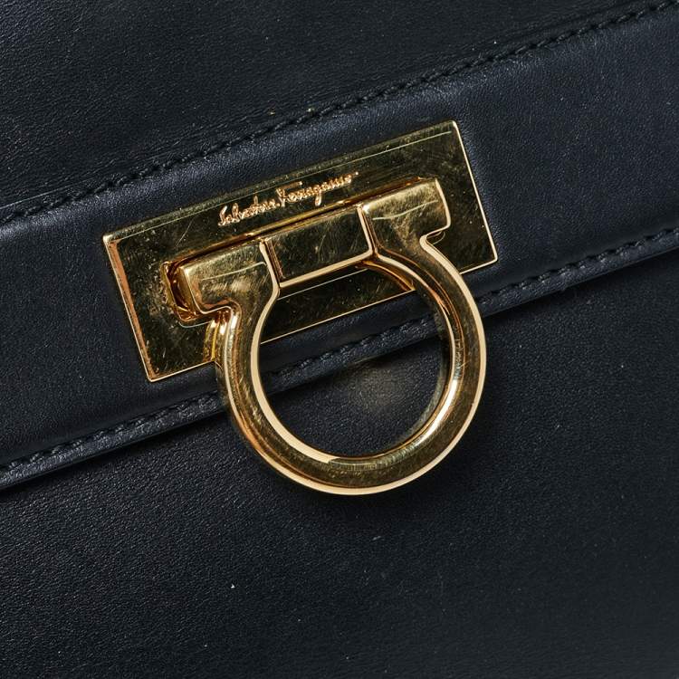 مملوكة مسبقًا Salvatore Ferragamo Black Leather and Suede Medium Sofia Top Handle Bag