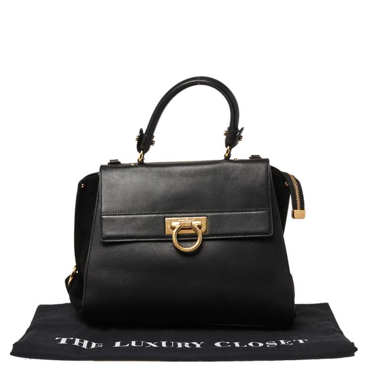 مملوكة مسبقًا Salvatore Ferragamo Black Leather and Suede Medium Sofia Top Handle Bag