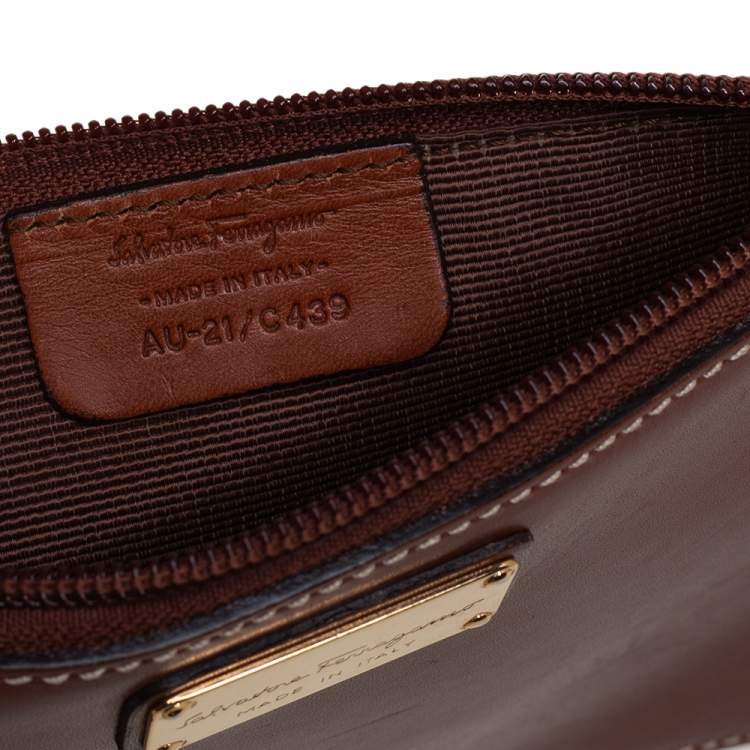 Pre Owned Salvatore Ferragamo Brown Perforated Leather Braided Handle Tote