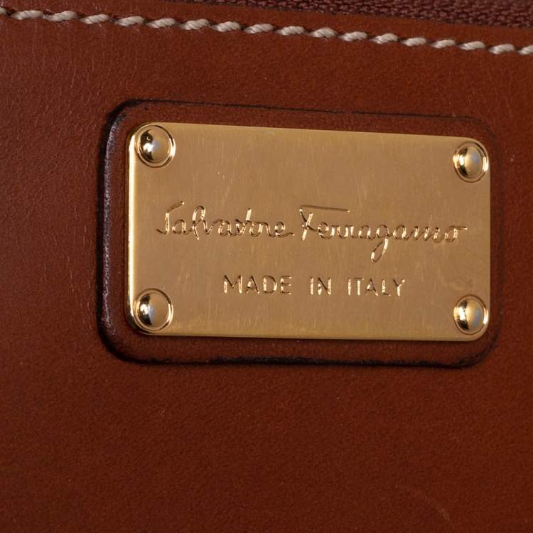 Pre Owned Salvatore Ferragamo Brown Perforated Leather Braided Handle Tote