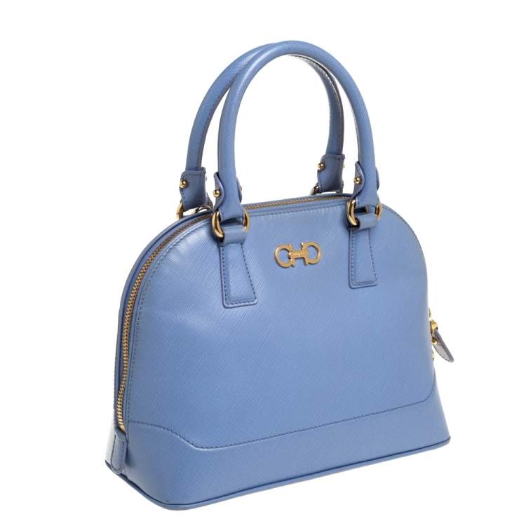Pre Owned Salvatore Ferragamo Blue Saffiano Leather Darina Satchel
