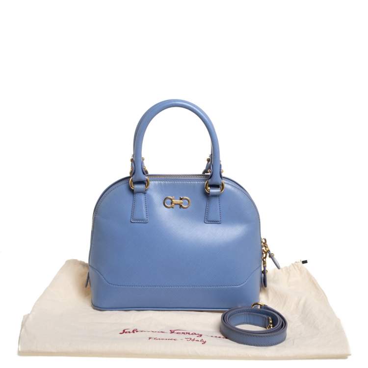 Pre Owned Salvatore Ferragamo Blue Saffiano Leather Darina Satchel