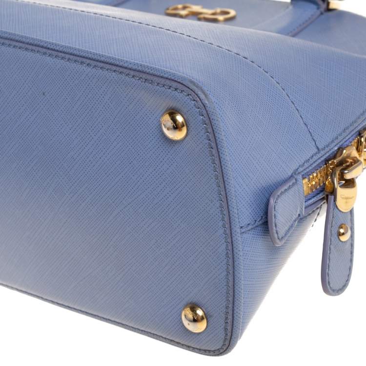 Pre Owned Salvatore Ferragamo Blue Saffiano Leather Darina Satchel