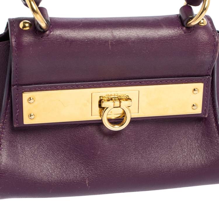 Pre Owned Salvatore Ferragamo Purple Leather Mini Sofia Crossbody Bag