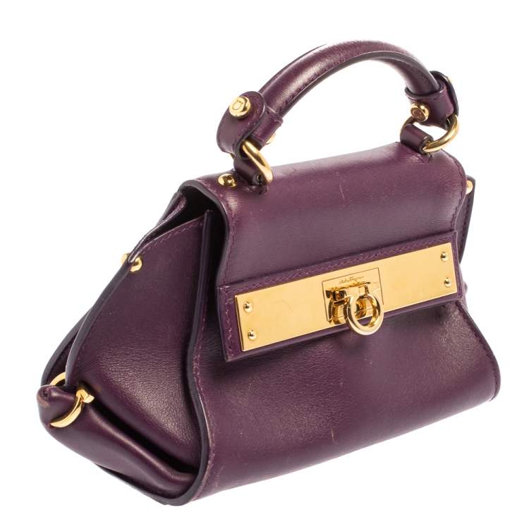 Pre Owned Salvatore Ferragamo Purple Leather Mini Sofia Crossbody Bag