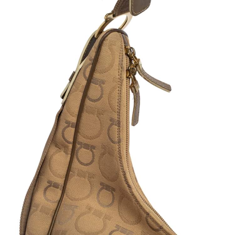 Pre Owned Salvatore Ferragamo Beige Signature Canvas and Leather Hobo