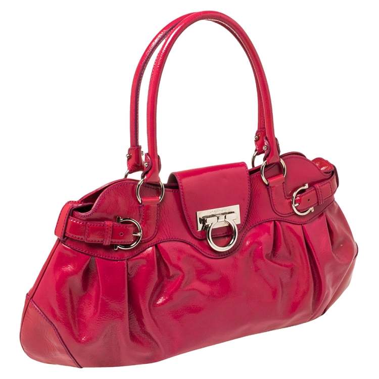 Pre Owned Salvatore Ferragamo Fuchsia Patent Leather Marisa Satchel