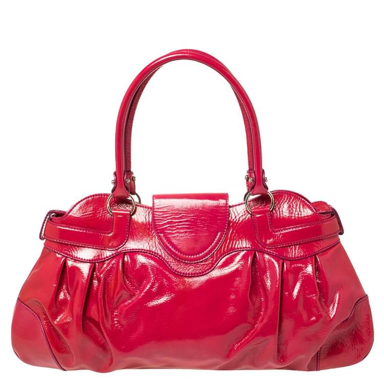 Pre Owned Salvatore Ferragamo Fuchsia Patent Leather Marisa Satchel