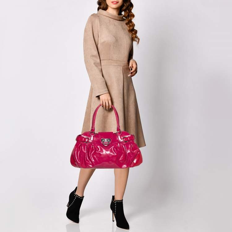 Pre Owned Salvatore Ferragamo Fuchsia Patent Leather Marisa Satchel