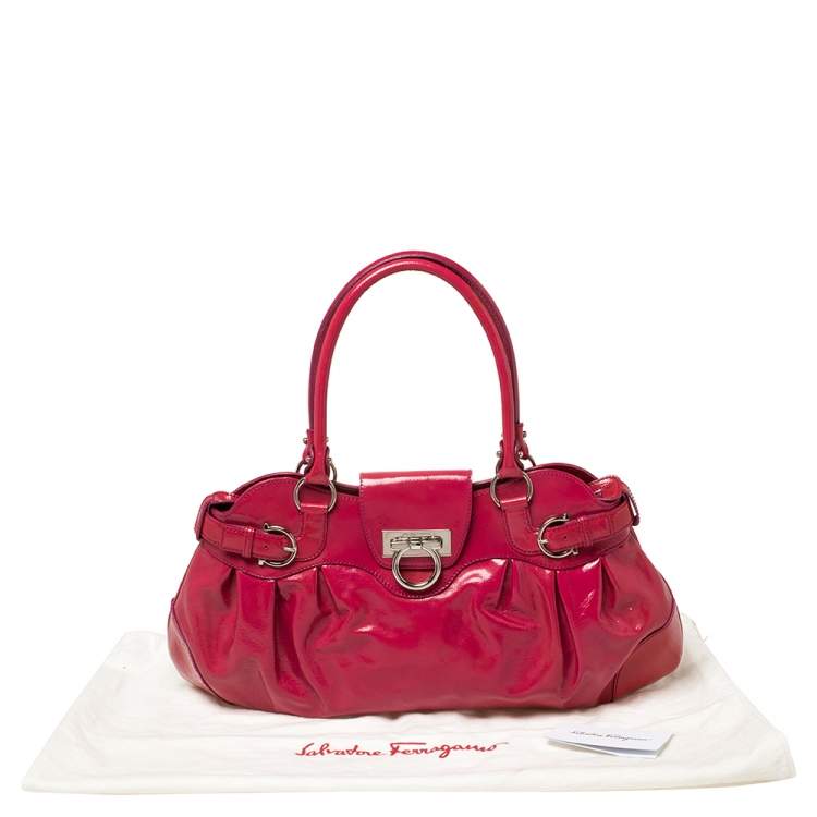 Pre Owned Salvatore Ferragamo Fuchsia Patent Leather Marisa Satchel