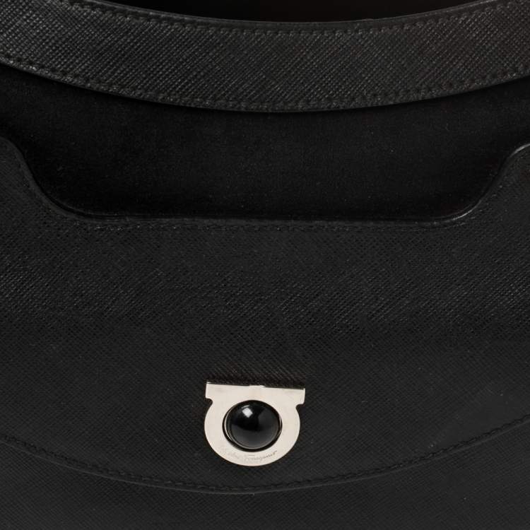 Pre Owned Salvatore Ferragamo Black Nubuck and Leather Front Pocket Hobo