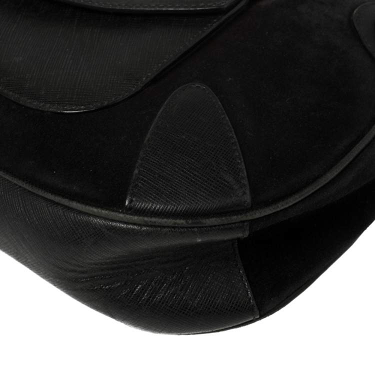 Pre Owned Salvatore Ferragamo Black Nubuck and Leather Front Pocket Hobo