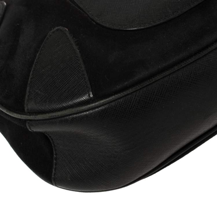 Pre Owned Salvatore Ferragamo Black Nubuck and Leather Front Pocket Hobo