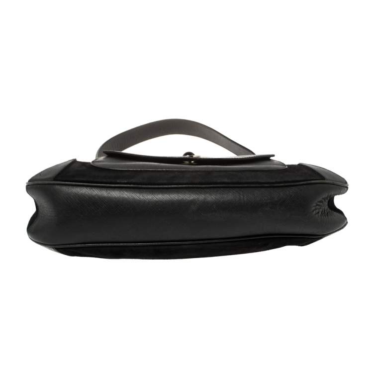 Pre Owned Salvatore Ferragamo Black Nubuck and Leather Front Pocket Hobo