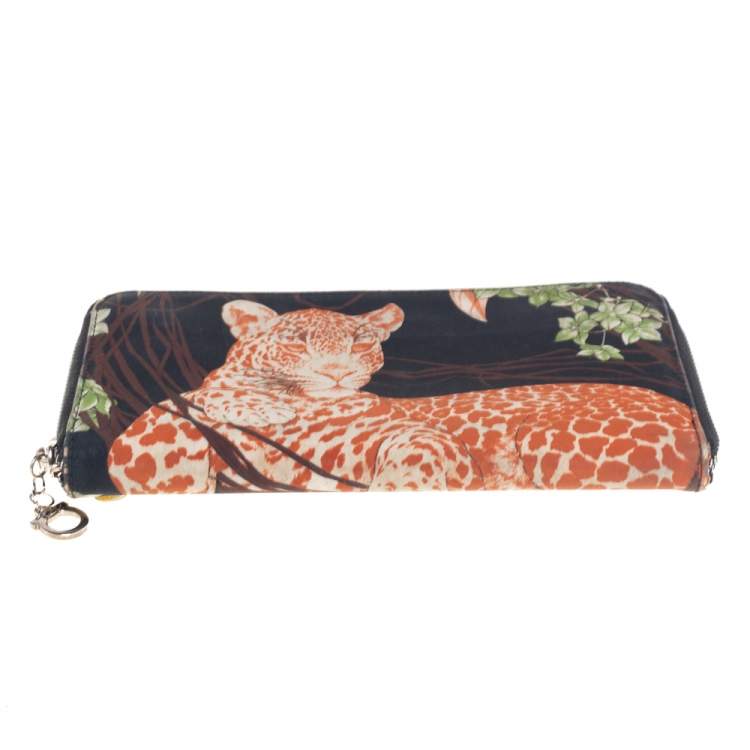 Pre Owned Salvatore Ferragamo Multicolor Jungle Scarf Print Zip Around Wallet