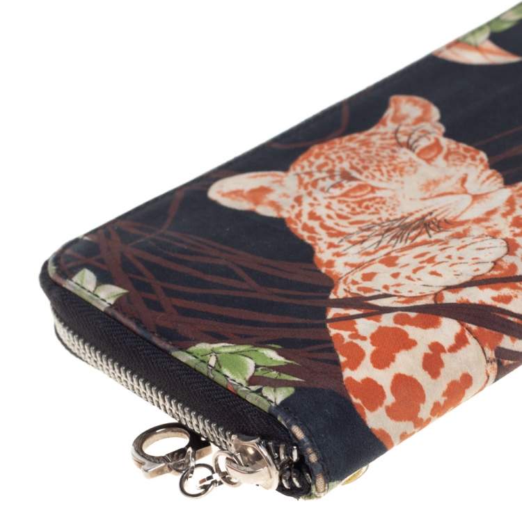 Pre Owned Salvatore Ferragamo Multicolor Jungle Scarf Print Zip Around Wallet