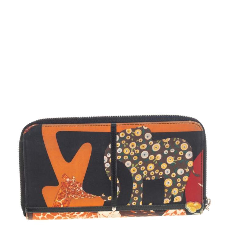 Pre Owned Salvatore Ferragamo Multicolor Jungle Scarf Print Zip Around Wallet