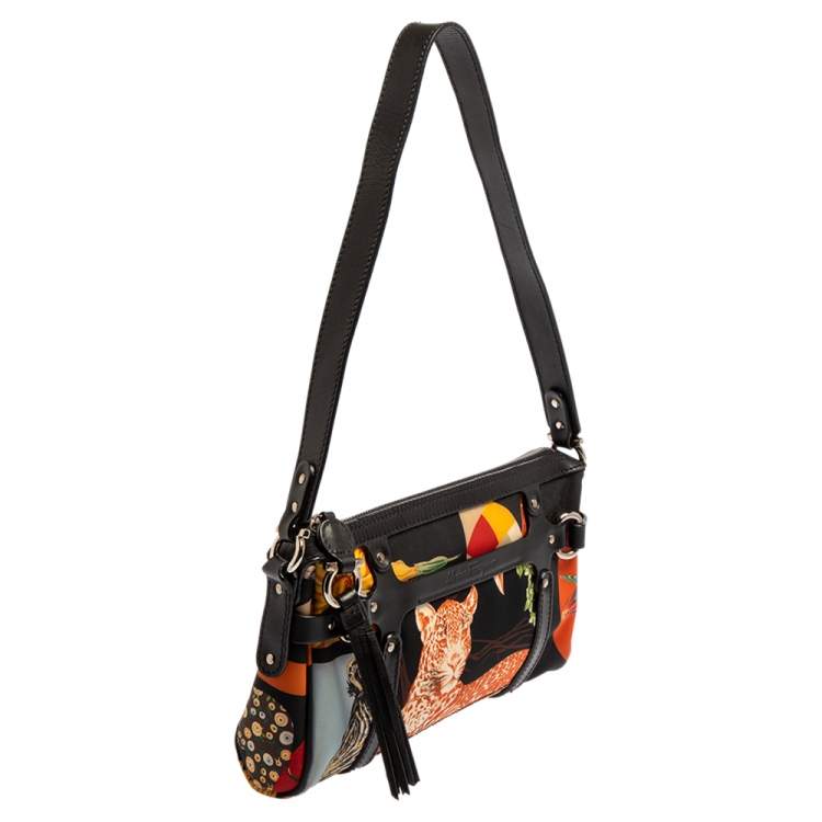 Pre Owned Salvatore Ferragamo Multicolor Nylon/Leather Jungle Safari Print Leopard Baguette