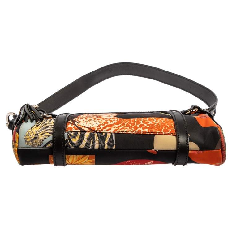 Pre Owned Salvatore Ferragamo Multicolor Nylon/Leather Jungle Safari Print Leopard Baguette