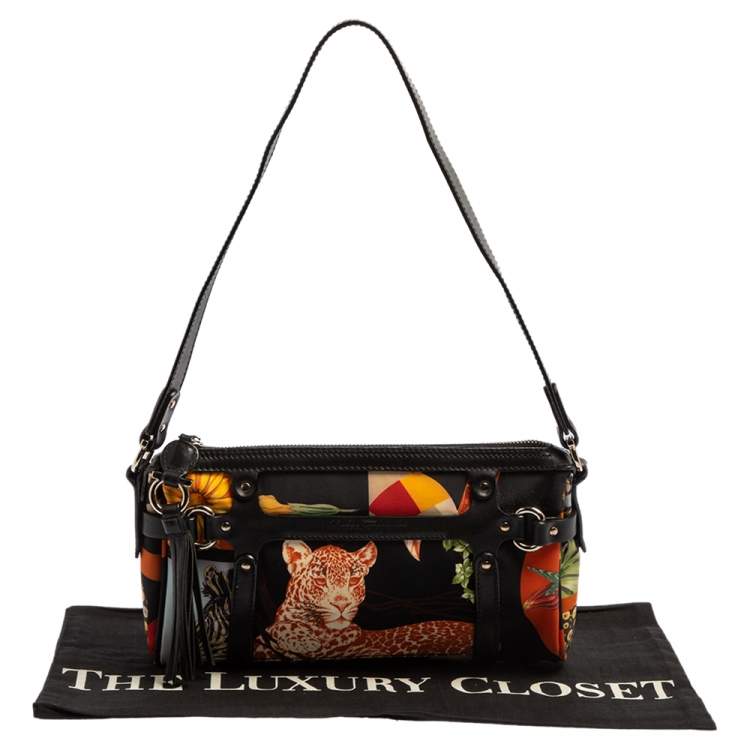 Pre Owned Salvatore Ferragamo Multicolor Nylon/Leather Jungle Safari Print Leopard Baguette