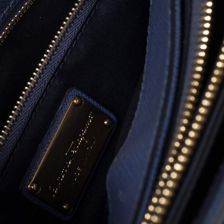 Pre Owned Salvatore Ferragamo Blue Leather Vara Bow Tote