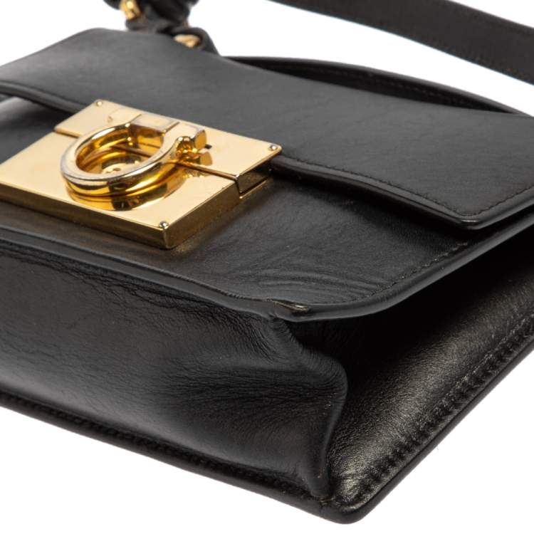 Pre Owned Salvatore Ferragamo Black Leather Gancini Crossbody Bag